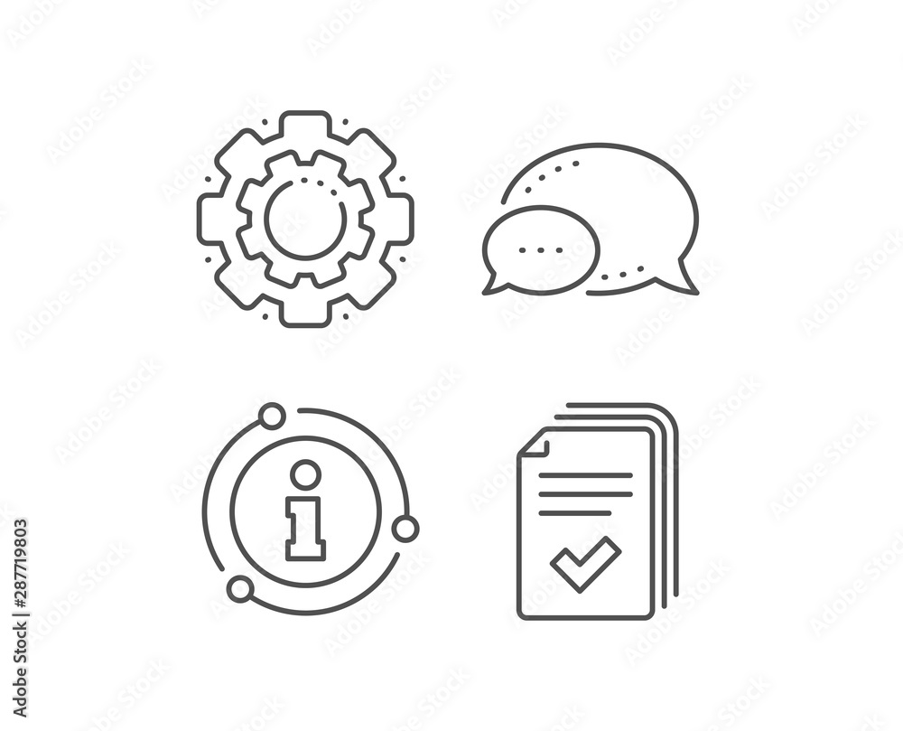 Poster handout line icon. chat bubble, info sign elements. documents example sign. linear handout outline i