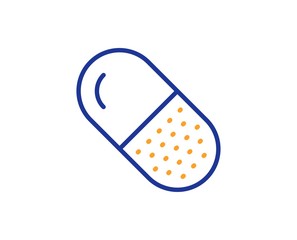 Medical drugs sign. Capsule pill line icon. Pharmacy medication symbol. Colorful outline concept. Blue and orange thin line capsule pill icon. Vector