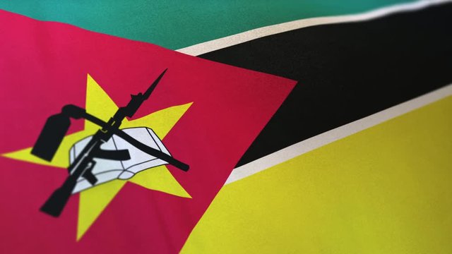 Mozambique national flag seamlessly waving on realistic satin texture 29.97FPS