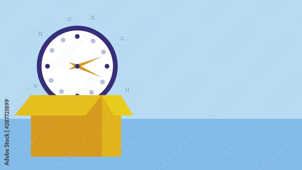 Poster box carton with time clock animation