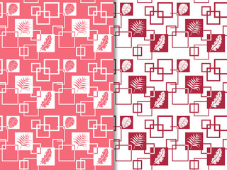 tropical palm leaves and square seamless floral pattern hand drawn leaves