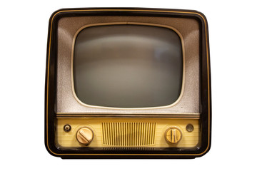 Vintage Television  Old Tv Isolated on White Background. Old-fashioned Television Close Up. Old...