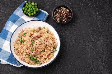 Japan fired rice with peas and chopstick