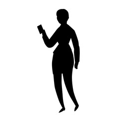 Black silhouette of businesswoman. Character illustration isolated on white. Cartoon people vector flat illustration.