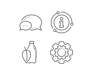 Water bottle line icon. Chat bubble, info sign elements. Soda aqua drink sign. Mint leaf symbol. Linear water bottle outline icon. Information bubble. Vector