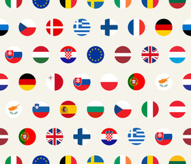 Vector seamless illustration set of European Union countries flags on white background. EU members flags.