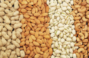 Pistachio, almond, peanut and cashew nuts