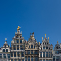 Fototapeta na wymiar Architectural sights of Antwerp against the blue sky.