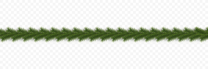 Festive Christmas or New Year garland. Christmas Tree Branches. Holiday's Background. Vector illustration