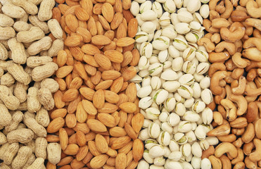 Pistachios, almonds, peanuts and cashew nuts