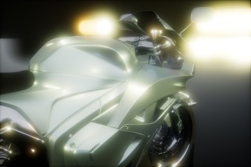 moto sport bike in dark studio with bright lights