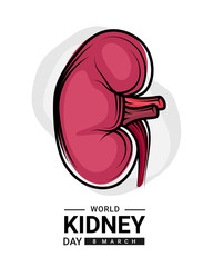 world kidney day with red human kidney outline Drawing sign vector design