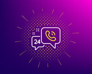 24 hour service line icon. Halftone pattern. Call support sign. Feedback chat symbol. Gradient background. 24h service line icon. Yellow halftone pattern. Vector