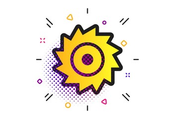Saw circular wheel sign icon. Halftone dots pattern. Cutting blade symbol. Classic flat saw icon. Vector