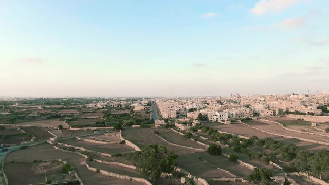 aerial view of the Zurrieq Village, Malta, drone approaching the village
