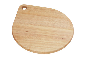 Round wooden cutting board isolated on white background
