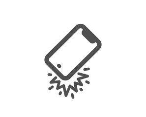 Phone crash sign. Smartphone falling icon. Mobile device fall symbol. Classic flat style. Simple smartphone broken icon. Vector