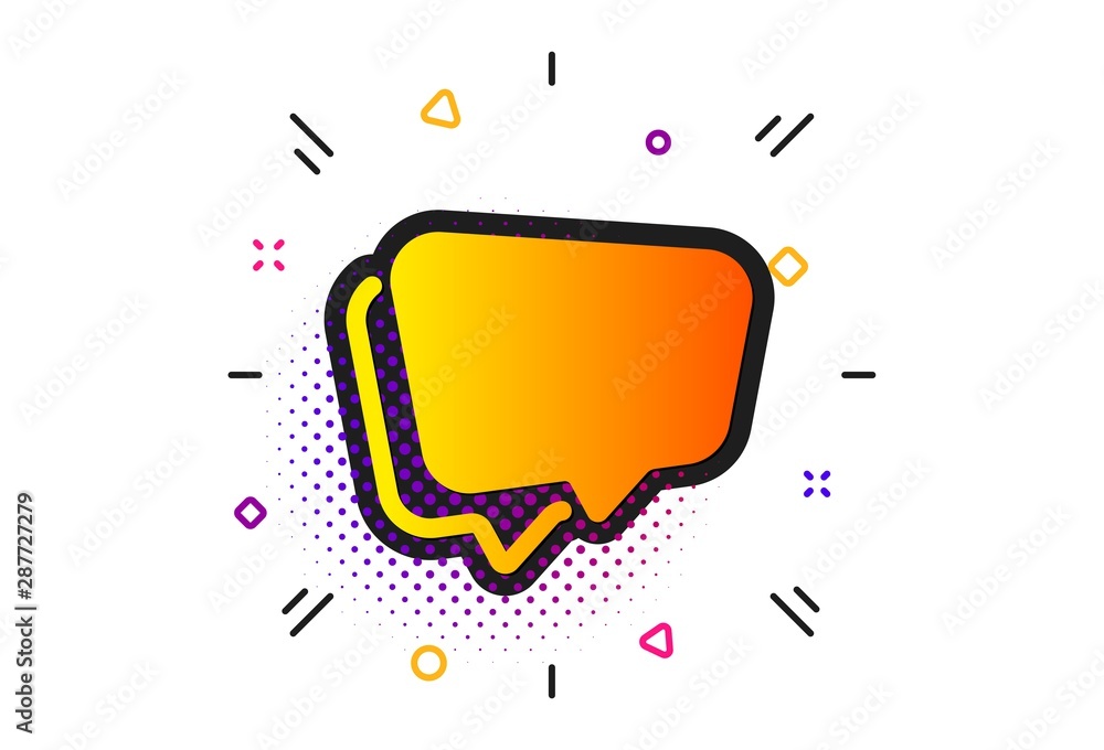 Poster chat sign. halftone circles pattern. speech bubble icon. social media message symbol. classic flat s