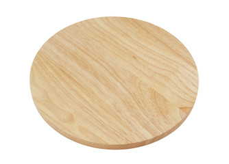 Round wooden cutting board isolated on white background