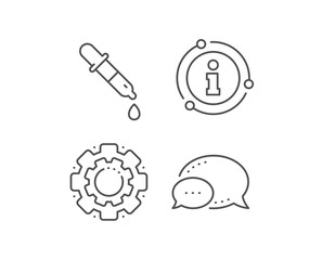 Chemistry pipette line icon. Chat bubble, info sign elements. Laboratory sign. Analysis lab symbol. Linear chemistry pipette outline icon. Information bubble. Vector