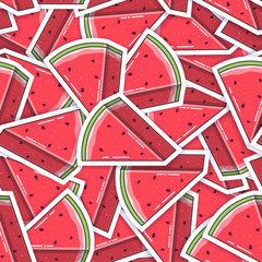 Cute vector seamless pattern with watermelon slices. Summer fresh fruit background. Can be used for wallpapers, surface textures.