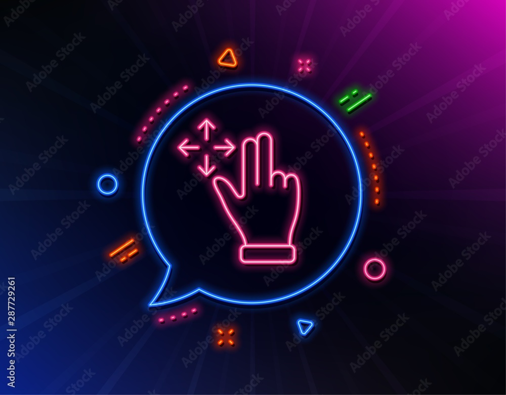 Poster move gesture line icon. neon laser lights. slide arrow sign. swipe action symbol. glow laser speech 