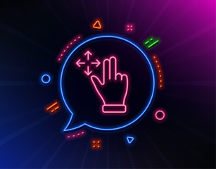 Move gesture line icon. Neon laser lights. Slide arrow sign. Swipe action symbol. Glow laser speech bubble. Neon lights chat bubble. Banner badge with move gesture icon. Vector