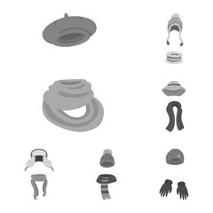 Isolated object of headwear and fashion symbol. Set of headwear and cold stock vector illustration.
