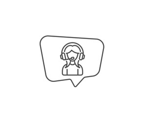 User Support line icon. Chat bubble design. Female Profile sign. Woman Person silhouette symbol. Outline concept. Thin line support icon. Vector
