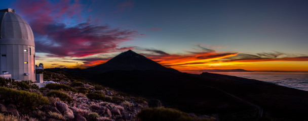 Panoramic of Teide at sunset from the observatory