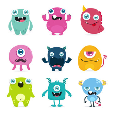 cute monster cartoon design collection design for logo and print product - vector