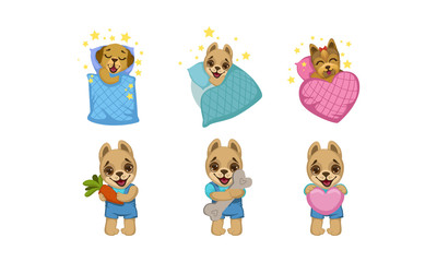 Cute Little Dogs Characters Set, Adorable Humanized Puppies Vector Illustration