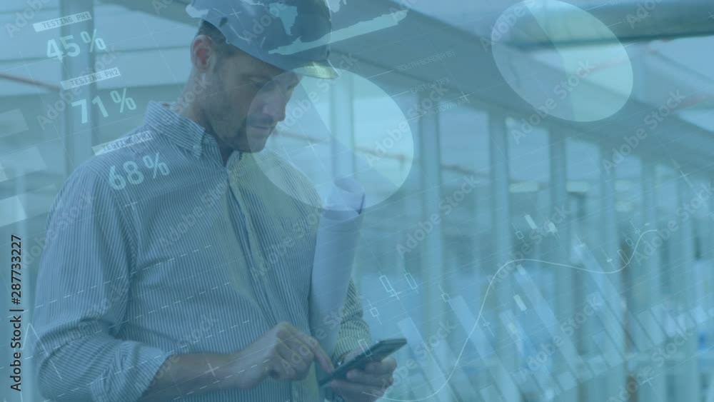 Poster man using smartphone and data