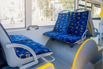 City vehicle bus salon with empty passangers seats © vejaa