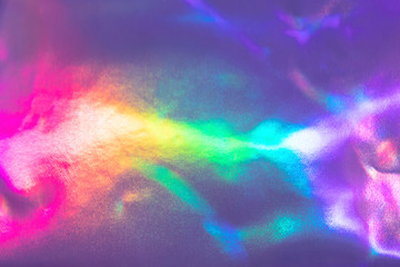 Abstract trendy holographic background in 80s style. Blurred texture in violet, pink and mint colors with scratches and irregularities. Pastel colors.