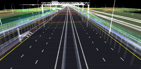 The BIM model of the object of transport infrastructure of wireframe view	