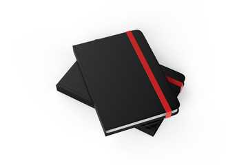 Blank notebook with elastic band closure for branding, mock up template on isolated white background, 3d illustration