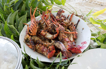 Red lobster, lunch on the beach