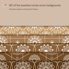 Set of five seamless trendy vector backgrounds for fabric, wallpaper or web.
