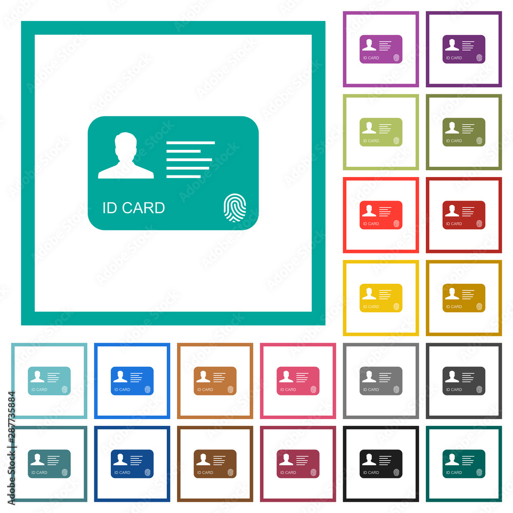 Poster id card with fingerprint flat color icons with quadrant frames