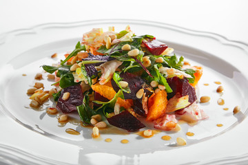 Salad with Beetroot, Cream Cheese, Orange and Pine Nuts