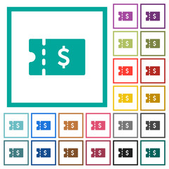 Dollar discount coupon flat color icons with quadrant frames