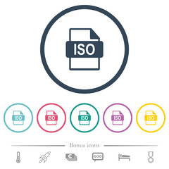 ISO file format flat color icons in round outlines