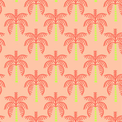 Sweet retro Palm trees icon. Seamless pattern regular repeat. Vector illustration on vintage orange background color .