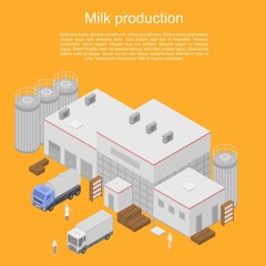 Milk production concept banner. Isometric illustration of milk production vector concept banner for web design