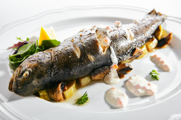 Rainbow Trout on a Vegetable Pillow with Creamy Caviar Sauce