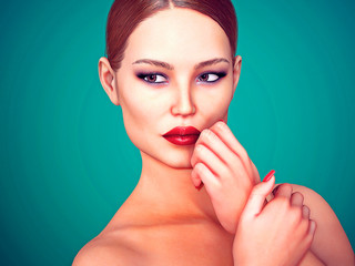 Beauty Woman face Portrait. Beautiful model Girl with Perfect Fresh Clean Skin color 3D Illustration