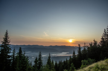 Obraz premium Misty summer morning in the mountains