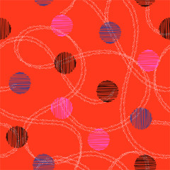 Colorful hand drawn circle and polka dots with hand drawn double line random seamless pattern vector . Design for fashion , fabric, web, and all print