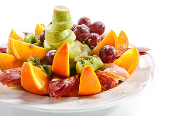Fruit Plate with Orange Wedges, Apple, Grapes, Kiwi and Pear